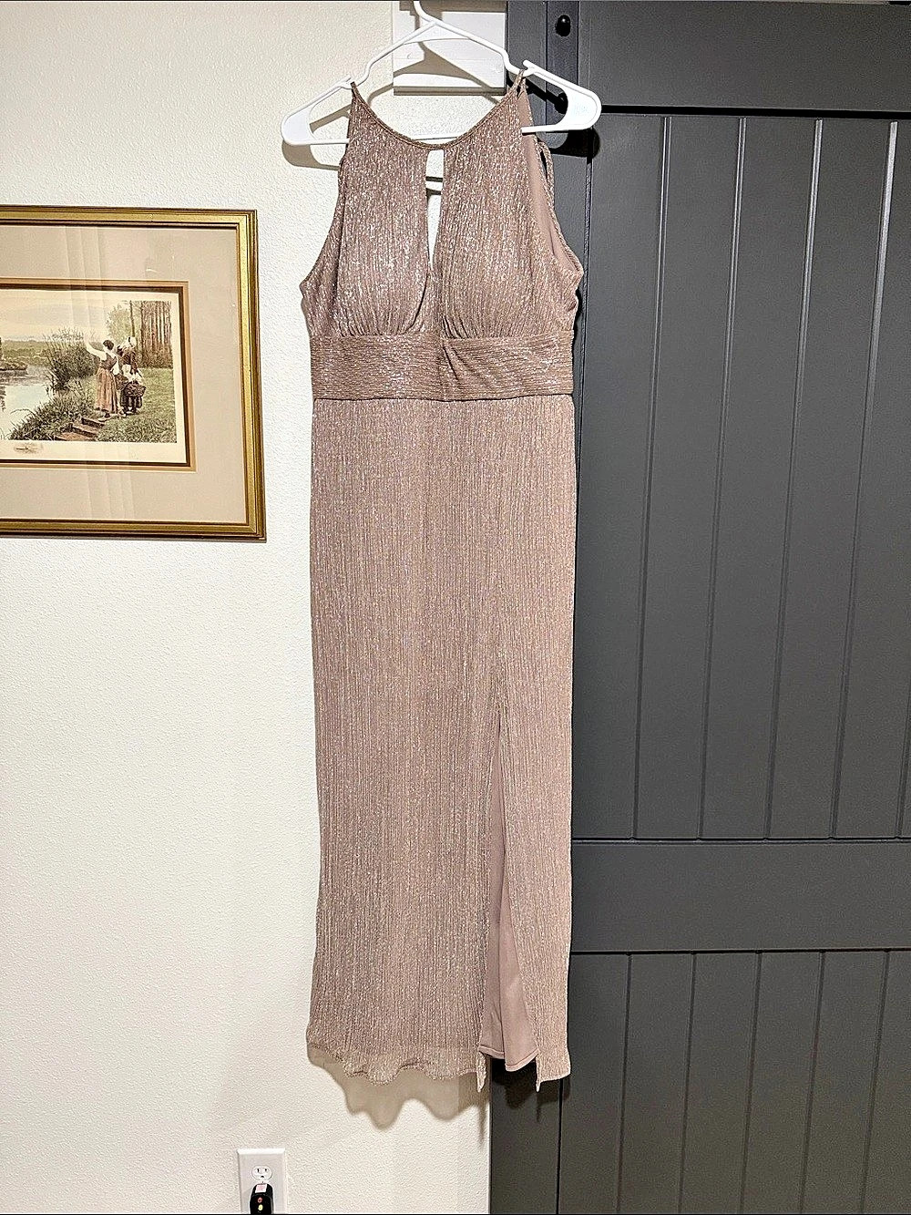 R&M Richards Pleated Maxi Dress in Brown Size 10P Like New